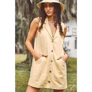 Free People 100% Linen White Nue Mini Vest Dress Sz Large L